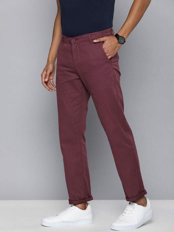 Buy Men Maroon Slim Fit Solid Casual Trousers Online - 743336 | Allen Solly