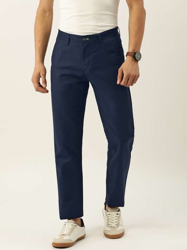 Buy Peter England Men Blue Solid Slim fit Regular trousers Online at Low  Prices in India  Paytmmallcom