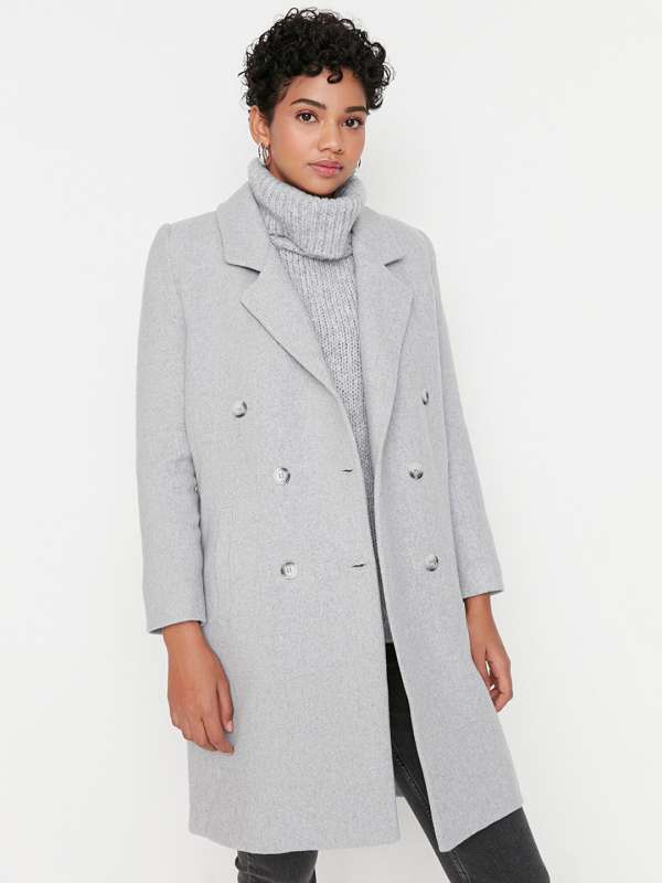 Grey pea coat online womens