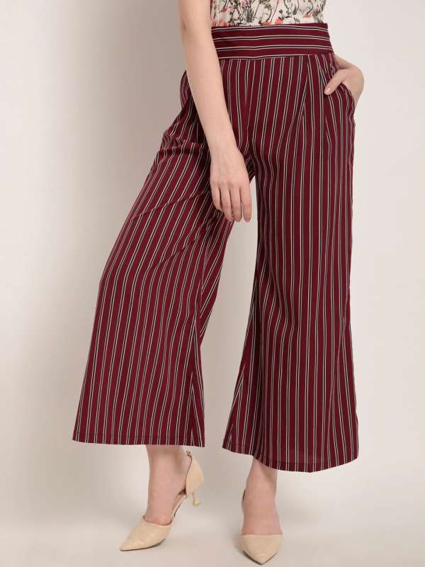 Polyester Plain Women Navy Blue Smart Flared Solid Parallel Trousers
