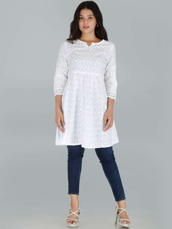 White chikan anarkali suit hotsell