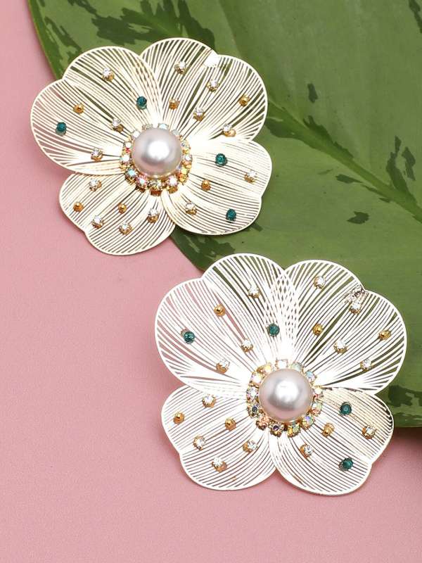 ER5419 CZ White Green Floral Design Fashion Earrings Peal Drops Fancy  Jewellery Online  JewelSmartin