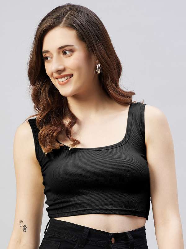 Forever 21 Women's Cropped Tank Top in Black, XL