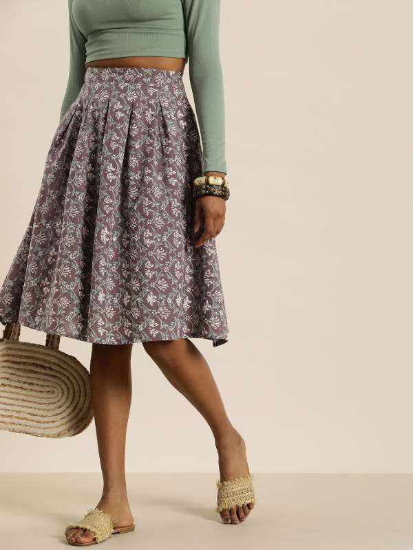 Floral knee length skirts online clearance
