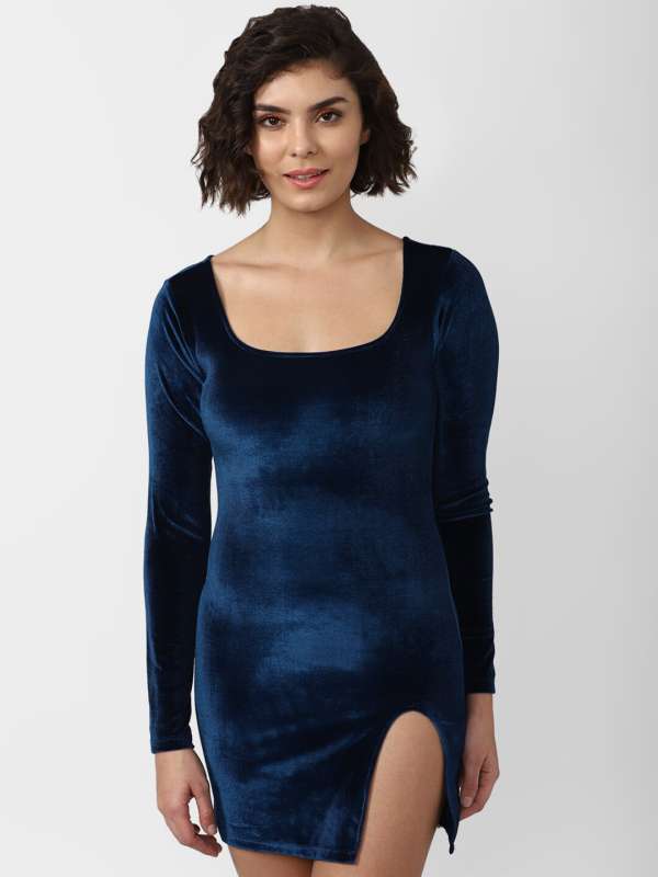 Forever 21 Women Blue Solid Bodycon Dress Buy Forever 21 Women Blue Solid Bodycon Dress online in India