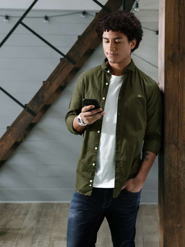 Peter england olive green shirt 2025