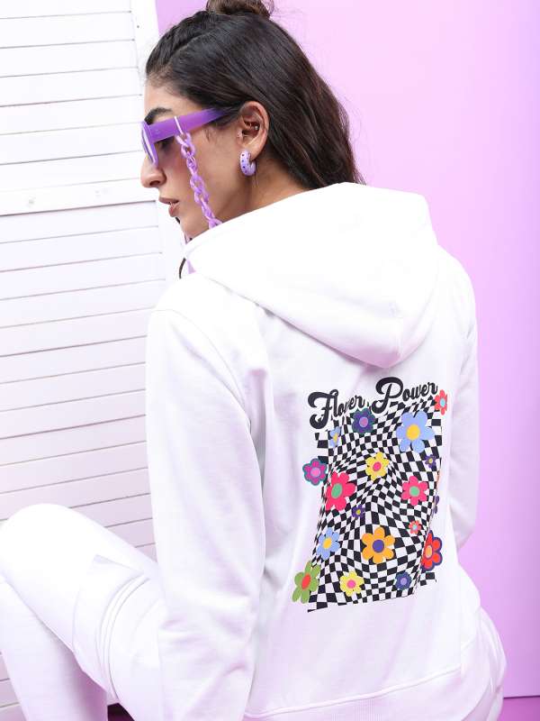 White printed hoodie on sale