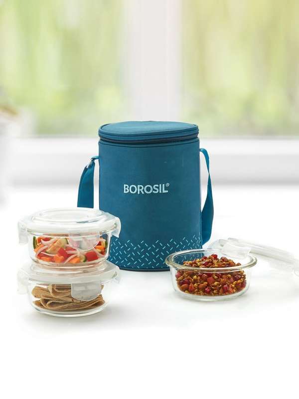 Borosil - Hot-N-Fresh Stainless Steel Insulated Lunch Box, Set of 3 & 4 - 4 Containers