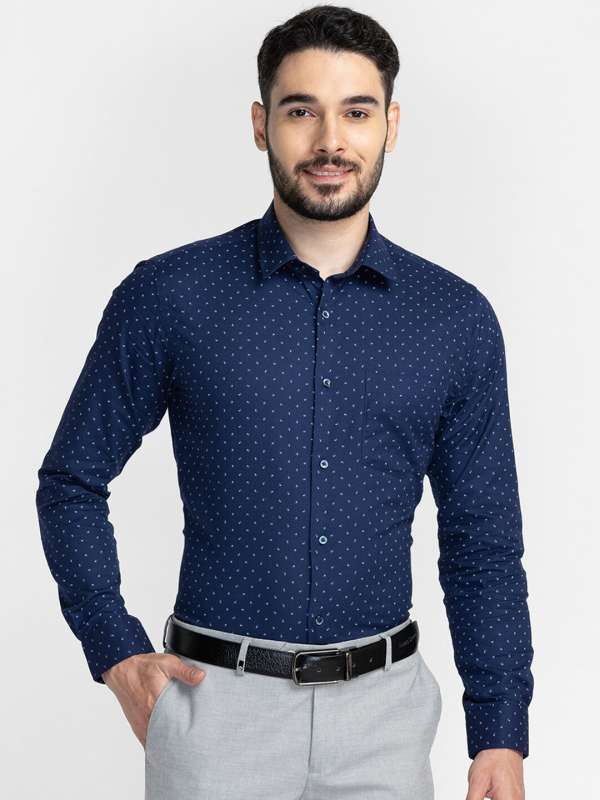 Oxemberg Navy Blue Slim Fit Printed Formal Shirt Buy Oxemberg