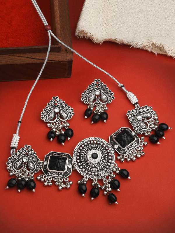 Black Metal Jewellery Set Earrings Buy Black Metal Jewellery Set Earrings online in India