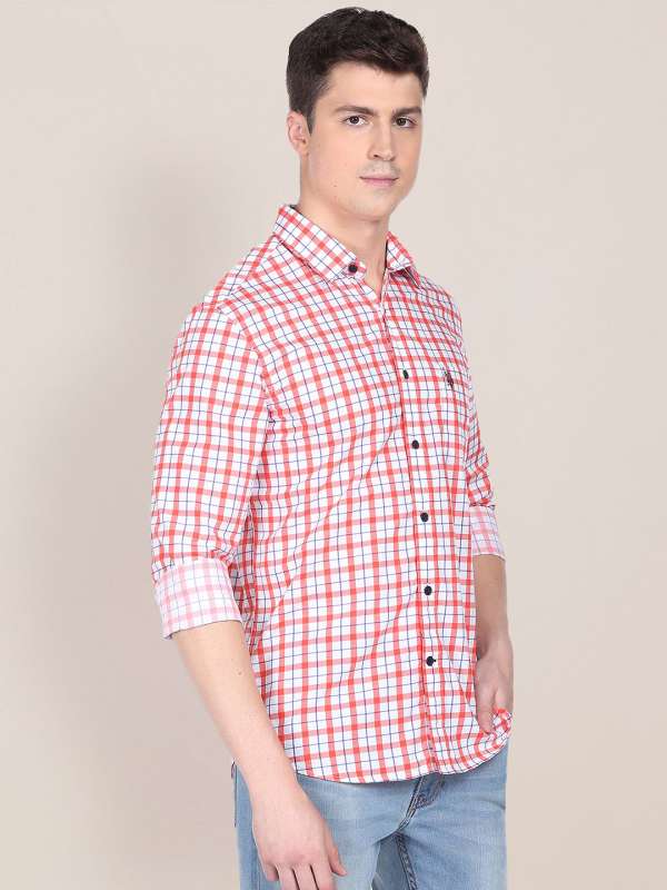 White and red check best sale shirt