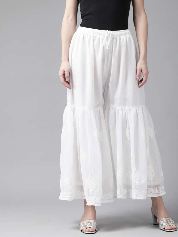 Casual Wear White Women Chikan Palazzo Pant, Size: S-xxl at Rs 180/piece in  Barabanki