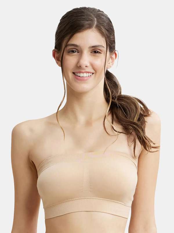 2-pack non-wired bandeau bras - Powder beige/White - Ladies