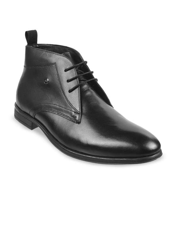 High ankle clearance black formal shoes