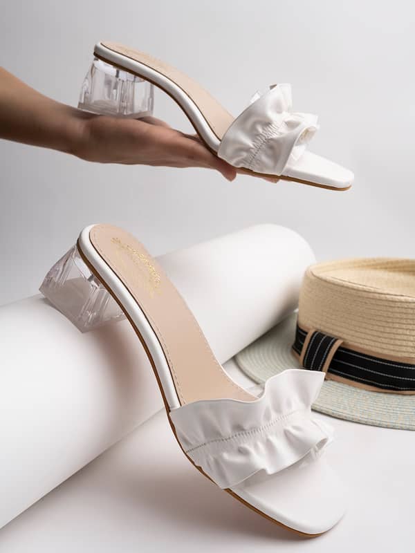 Women Buckle Decor Platform Chunky Heeled Sandals, Elegant White Ankle  Strap Sandals | SHEIN