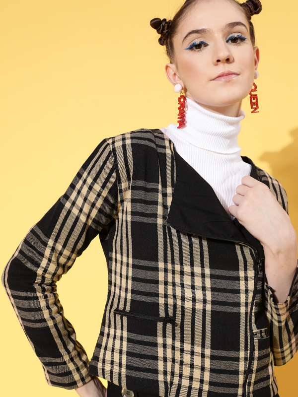 Black and white check jacket womens clearance