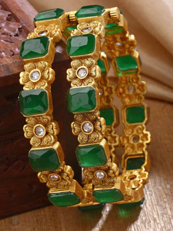 Green stone bangles design on sale