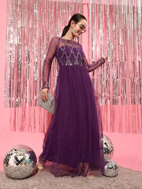 Embellished fit and flare dress online