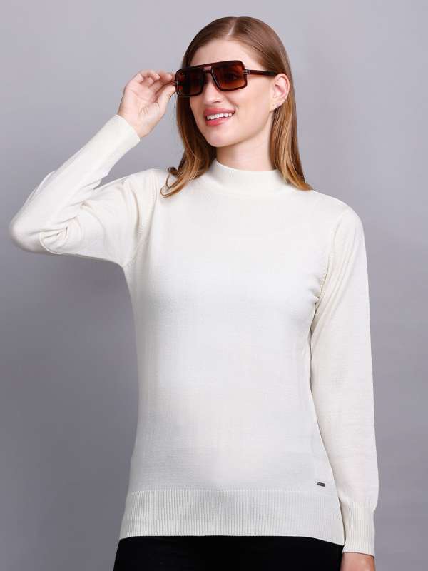 Ketch Women White Turtle Neck Sweaters