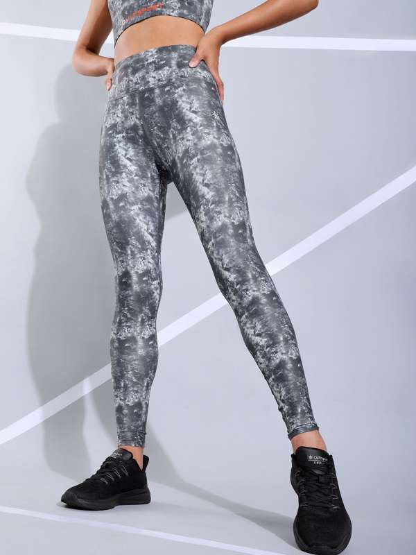 White Marble Casual Tights, Best White Gray Marble Print Womens