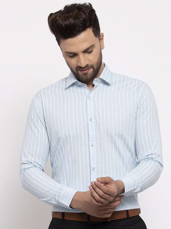 Buy Men Blue Slim Fit Stripe Full Sleeves Formal Shirt Online - 729461