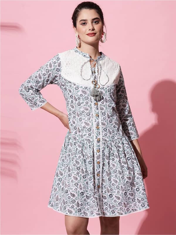 Blue Ethnic Cotton Dress Online in USA | Easy Returns - Fledgling Wings