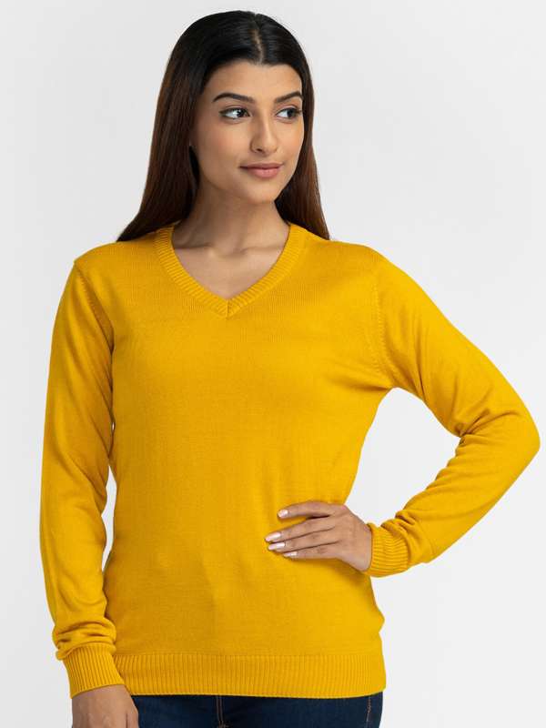 Yellow v shop neck sweater women's