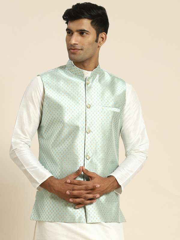 Sojanya Sea Green Woven Design Nehru Jacket Buy Sojanya Sea