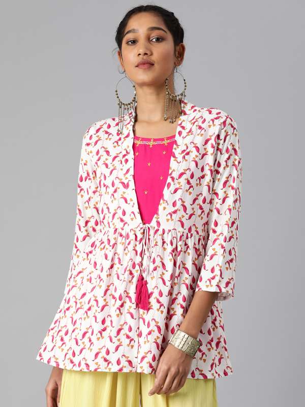 Pink kurti with jacket best sale