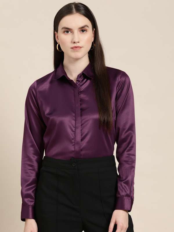 Purple dress shirts for ladies clearance
