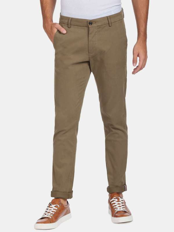 Buy ARROW SPORT Solid Cotton Blend Slim Fit Men's Trousers | Shoppers Stop