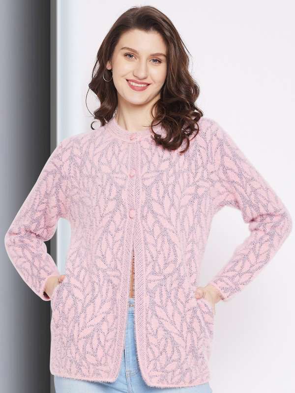 Buy POCKE-DETAIL PINK LOOSE KNIT CARDIGAN for Women Online in India