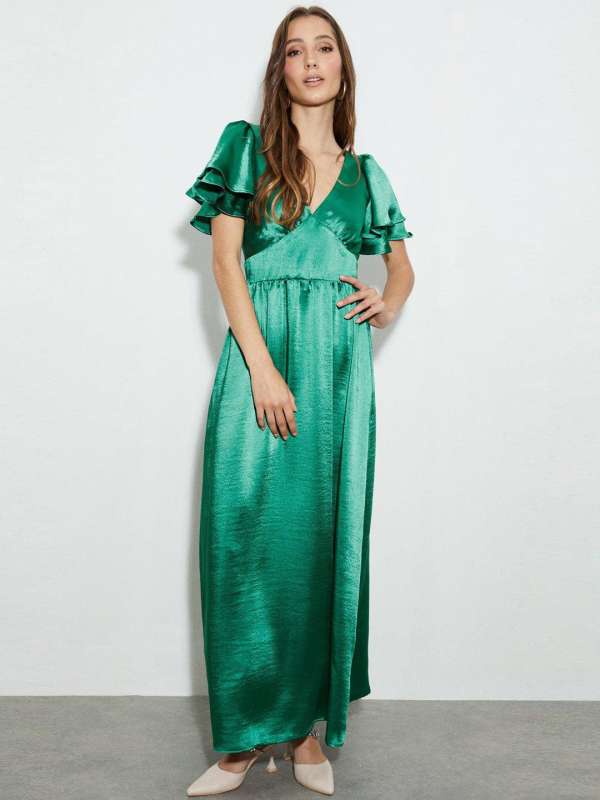 Buy DOROTHY PERKINS Green Satin Frill Sleeve Maxi Dress Dresses for Women 20861784 Myntra