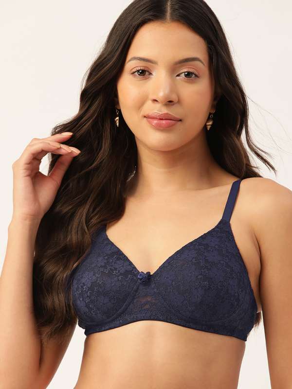 Dressberry Navy Blue Lace Non Wired Lightly Padded Everyday Bra Db
