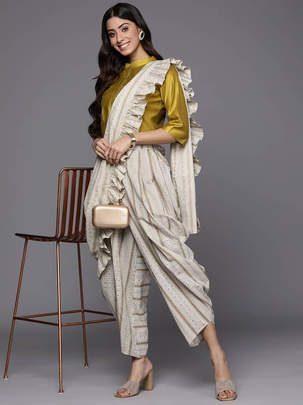 Casual Wear Retro style pant saree designs (3) - StylesGap.com