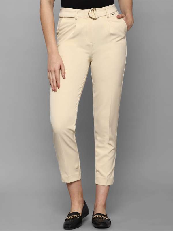 Buy ALLEN SOLLY Cream Solid Polyester Regular Fit Womens Pants  Shoppers  Stop