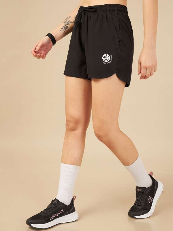 Black polyester shorts womens hotsell
