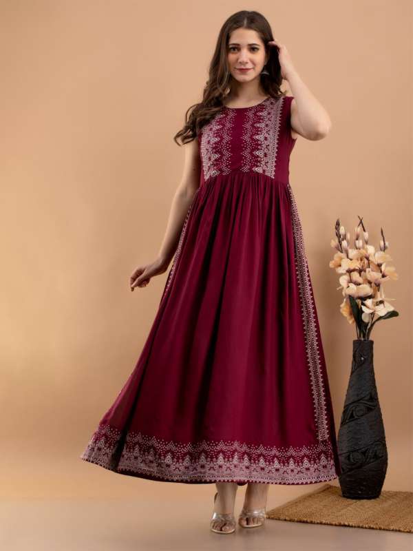Maroon colour maxi dress clearance