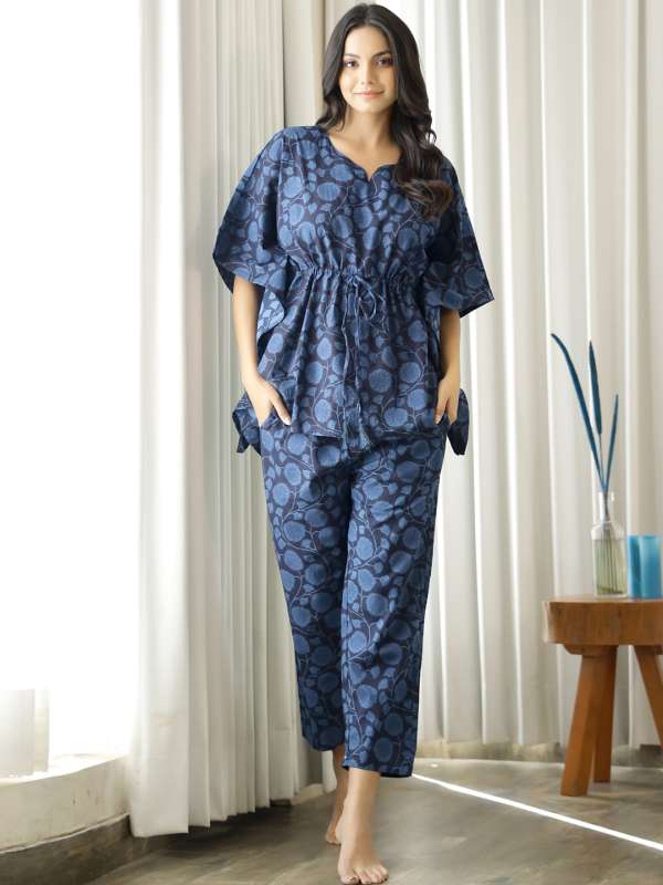 Indian Block Print Cotton Floral Print PJ Set Long Sleeve Shirt Pajama Set  Night Dress Sleepwear Women Night Dress. Multi, Multi, 38