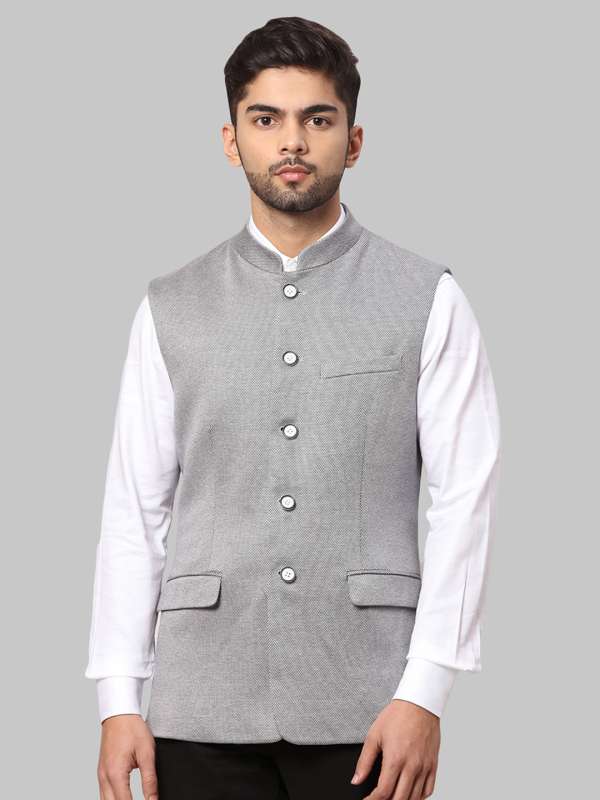 Grey Sued Velvet Fabric Jodhpuri for Mens Nehru Jacket Modi 