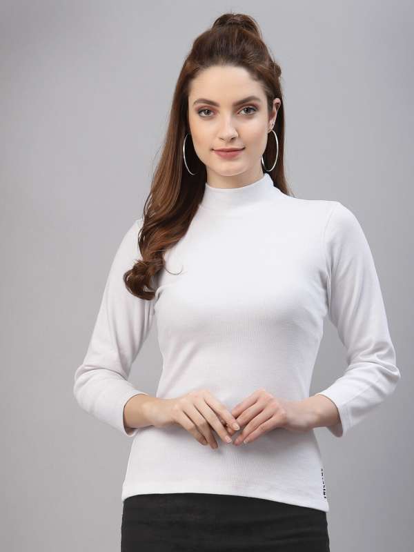 White high neck long sleeve top cheap