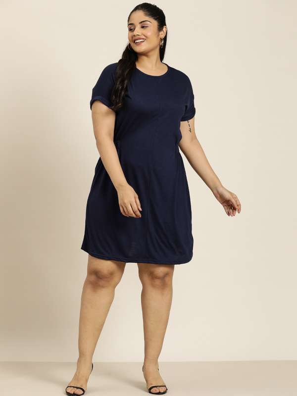 Navy blue shift dress plus size on sale