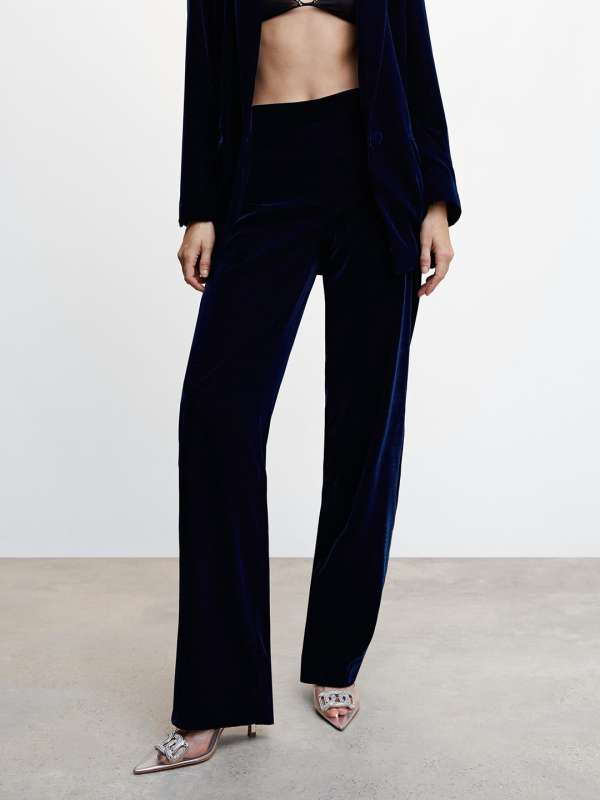 Lakshita Pants  Buy Lakshita Navy Blue Velvet Relaxed Fit Trousers Online   Nykaa Fashion