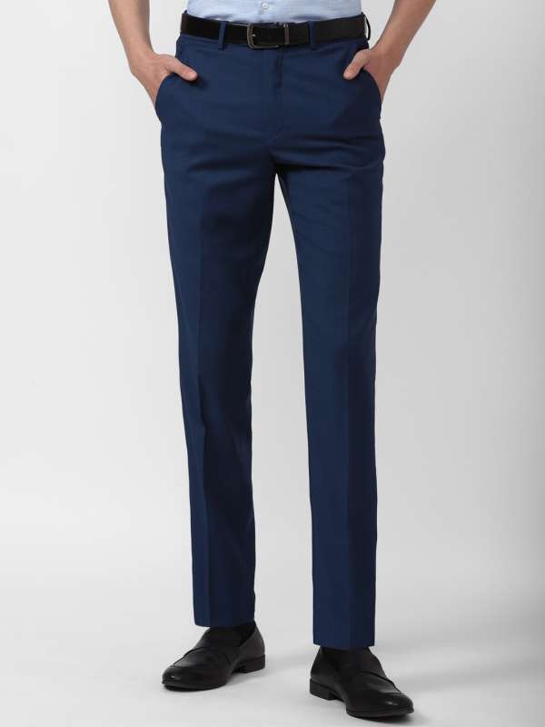 Park Avenue Blue Regular Fit Self Design Flat Front Trousers