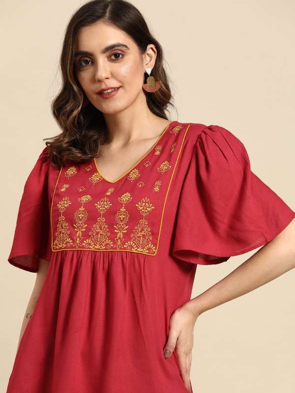 All About You Bow Short Sleeve Kurtis Buy All About You Bow Short Sleeve Kurtis online in India