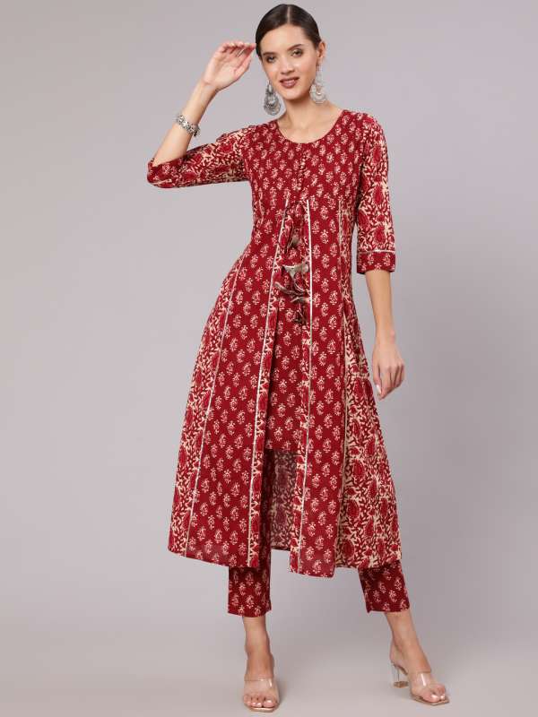 Buy Jaipur Kurti Red Pure Cotton Midi A Line Dress - Ethnic Dresses for  Women 1701899