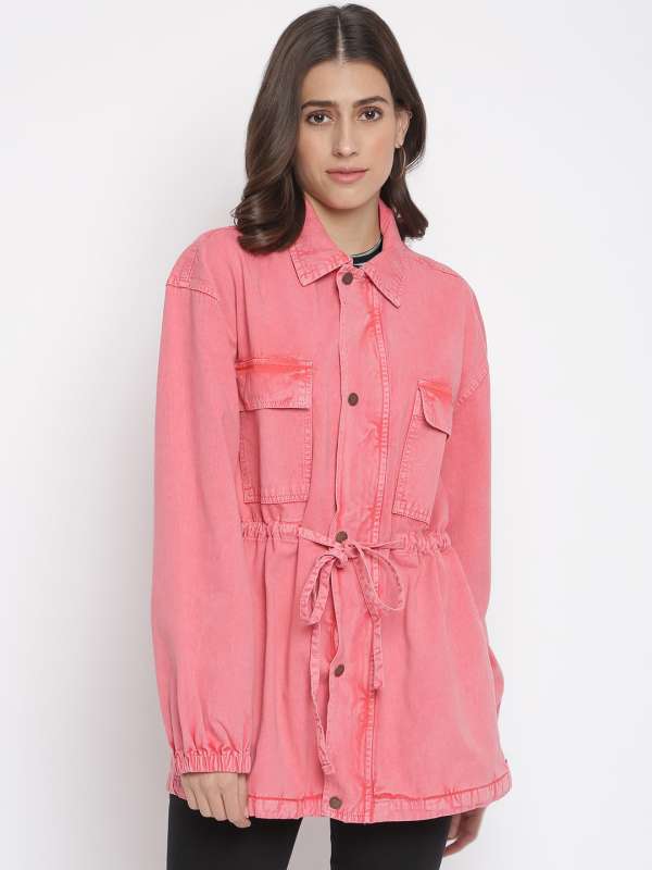 Pink longline denim jacket sales