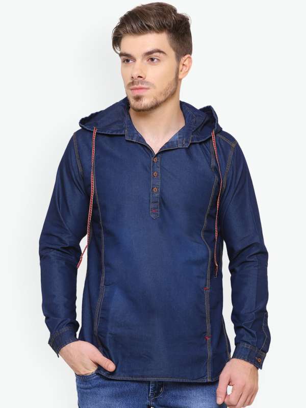 Mens hooded denim shirt clearance