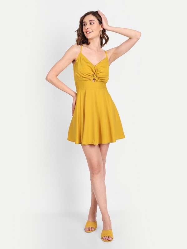 Solid Fit & Flare Slip Dress SKATER DRESS YELLOW MUSTARD