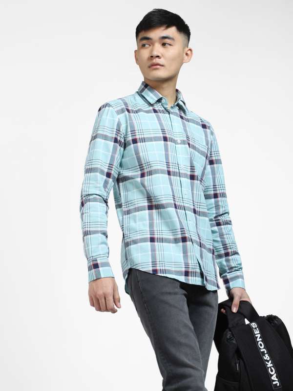 Jack Jones Turquoise Checked Slim Fit Casual Shirt 3611567.htm
